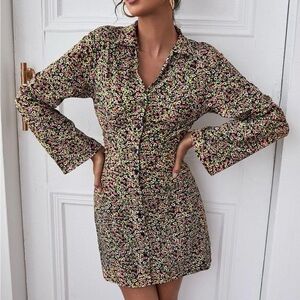 ZARA Long Sleeve Button Down Floral Print Mini Dress